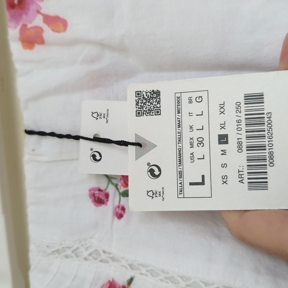 ZARA white pink embroidered lace mini A-line skirt L NWT - Picture 5 of 5